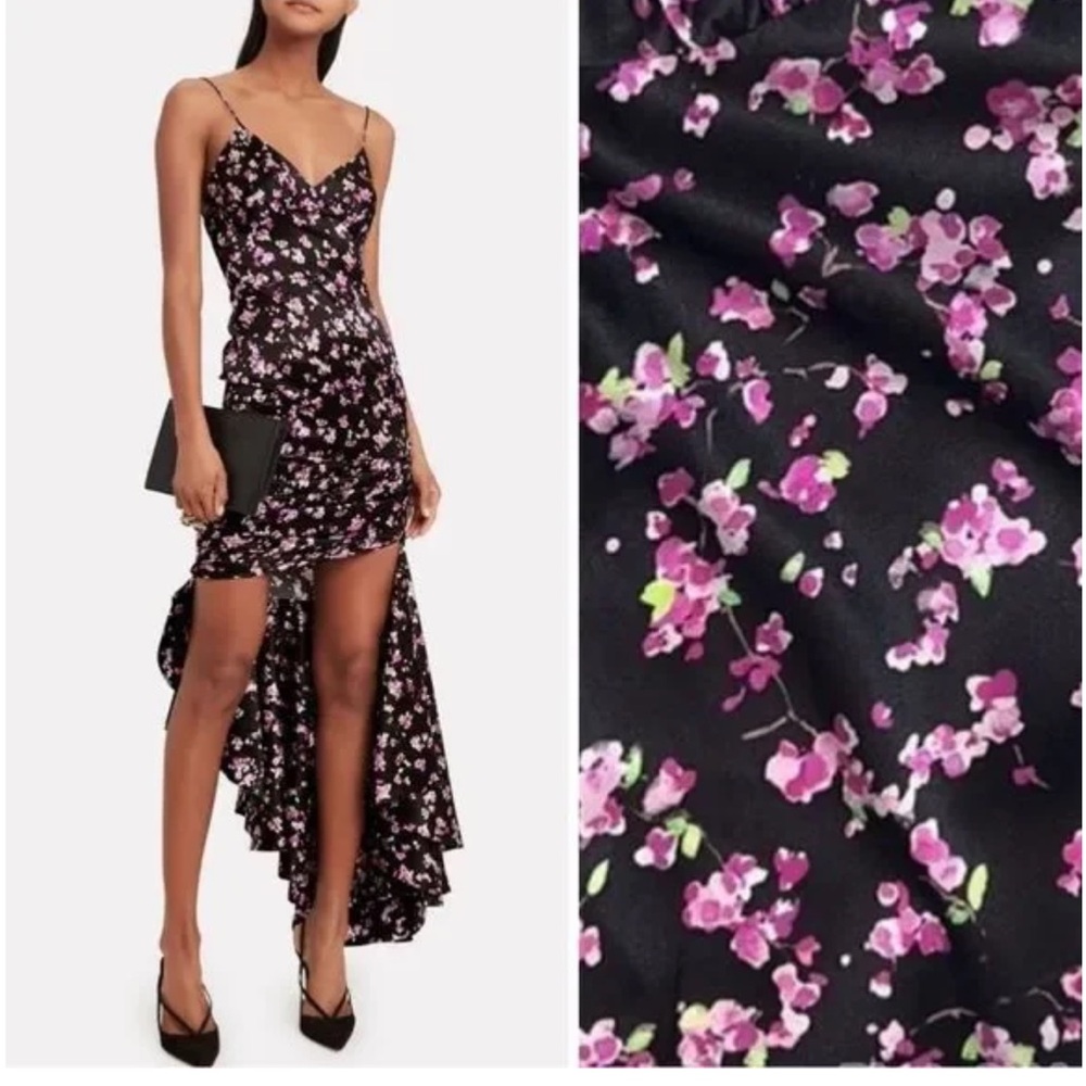 Caroline Constas Asymmetrical Silk Floral Dress Medium